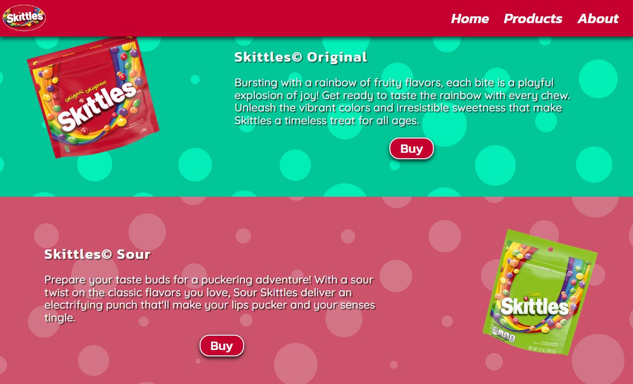 Screenshot of my candy micro site