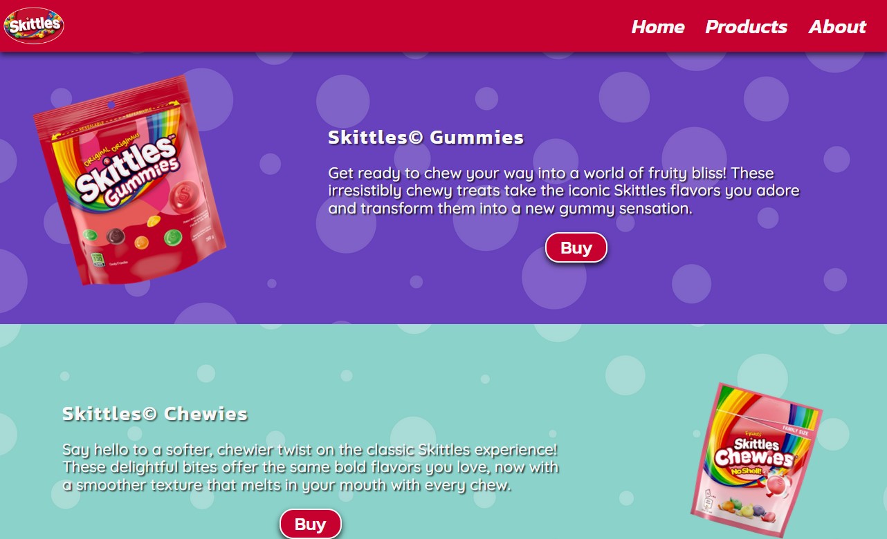 Screenshot of my candy micro site