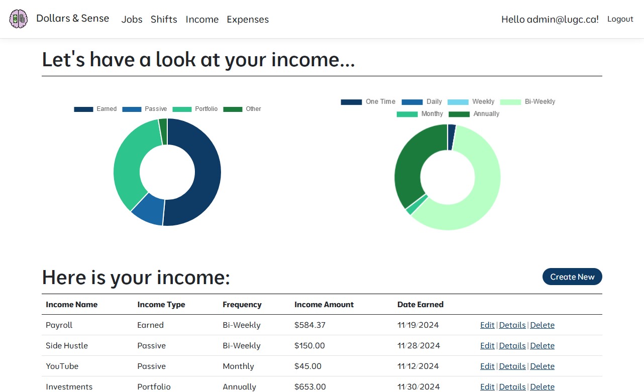 Screenshot of my income and expense tracker site