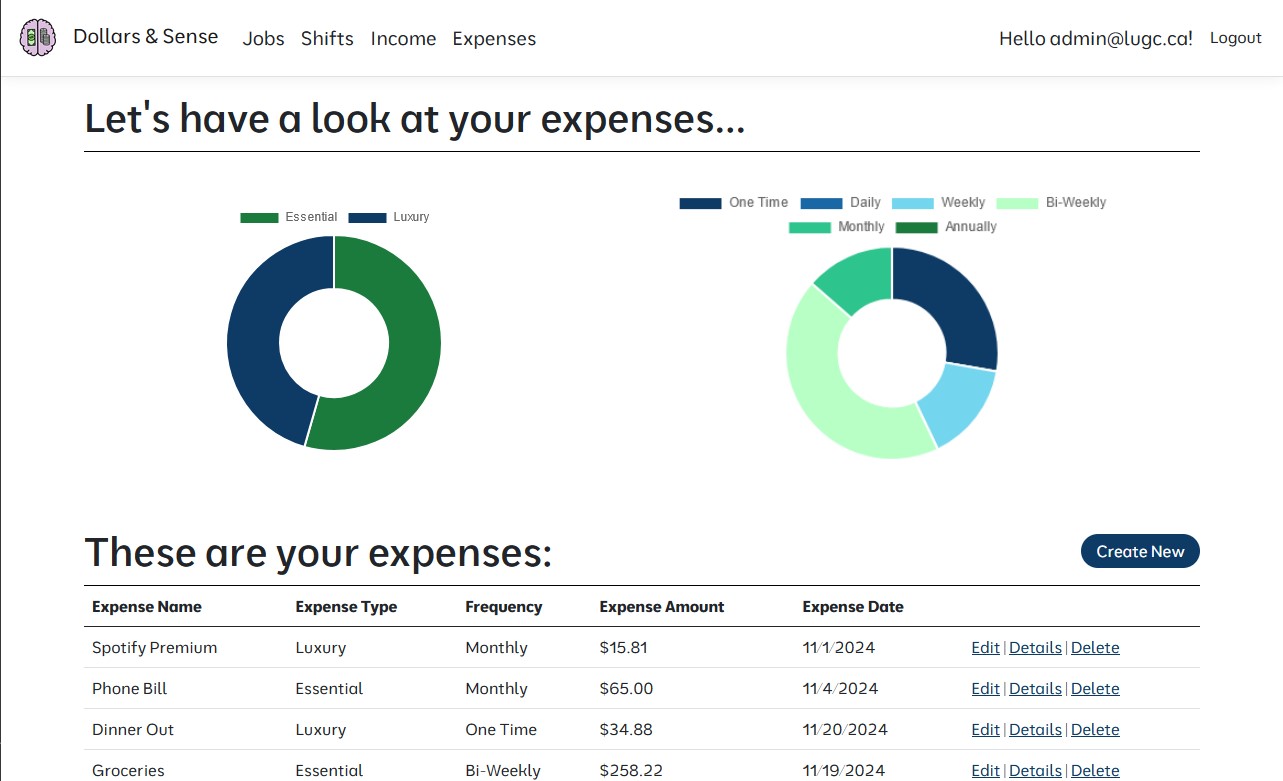 Screenshot of my income and expense tracker site