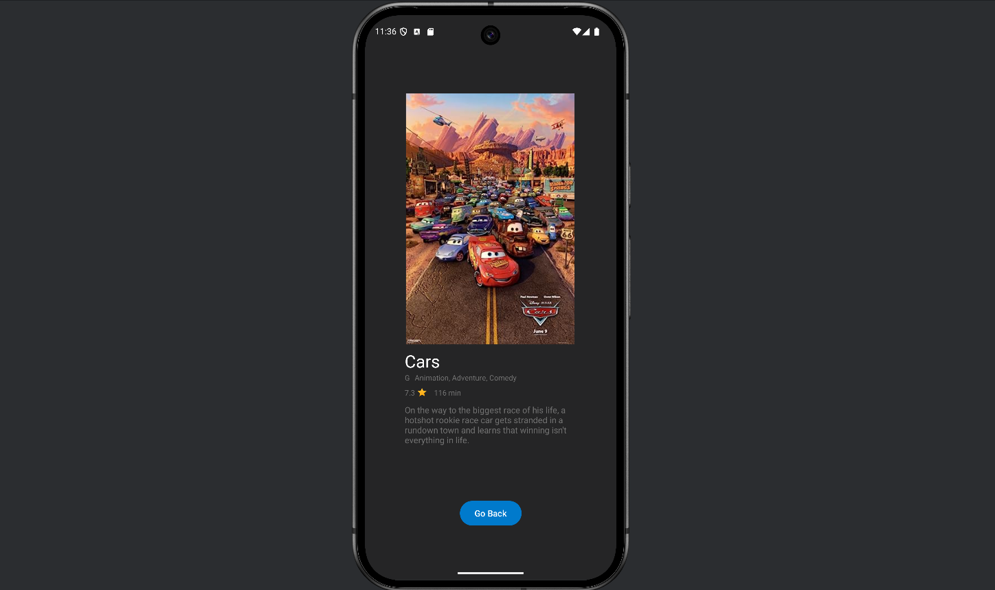 Screenshot of my movie search app