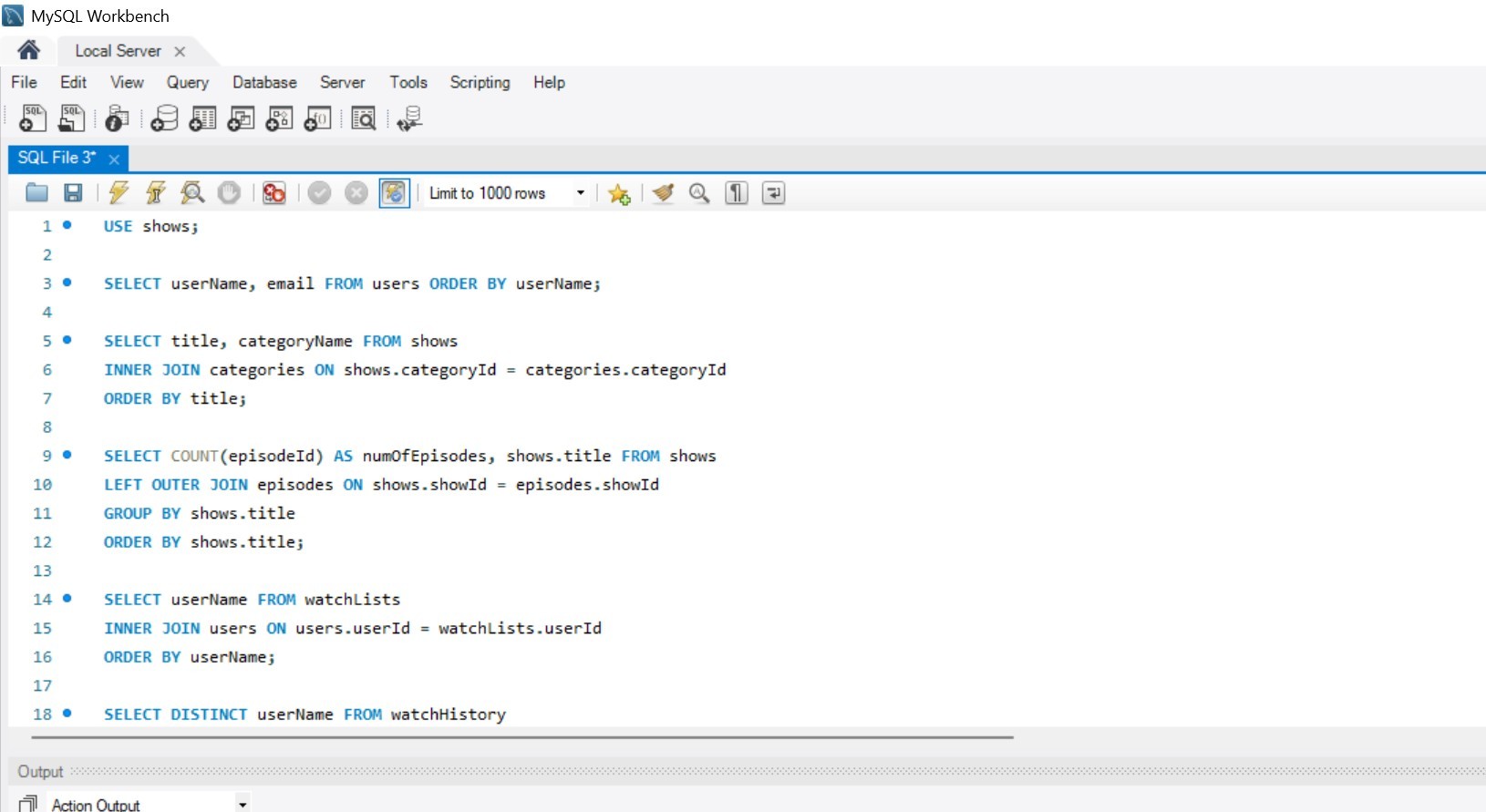 Screenshot of MySQL workbench